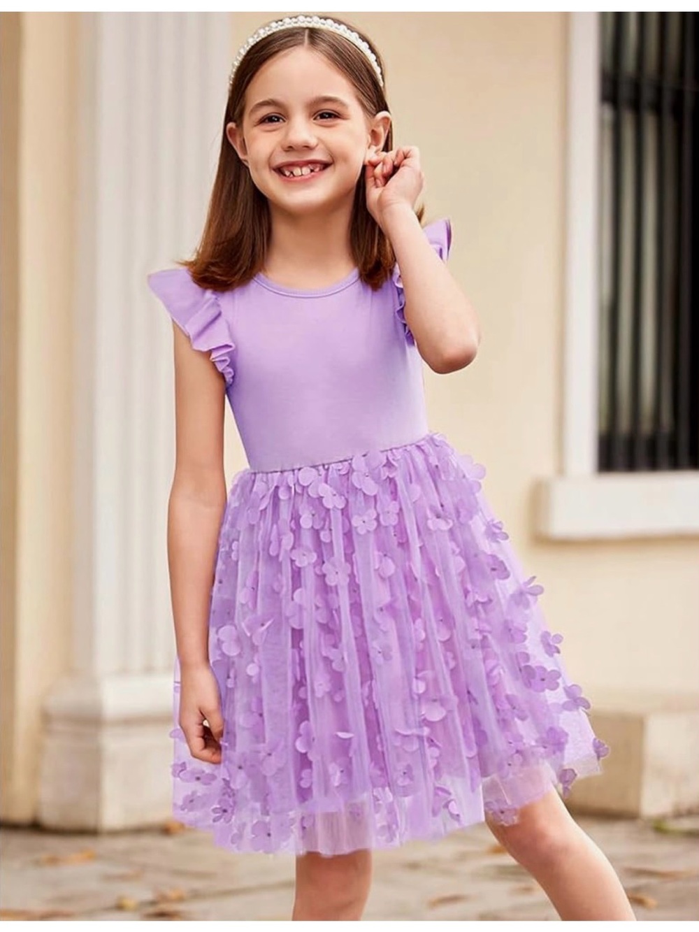Amazon Girls' Lavender Purple Floral Tulle Party Dress